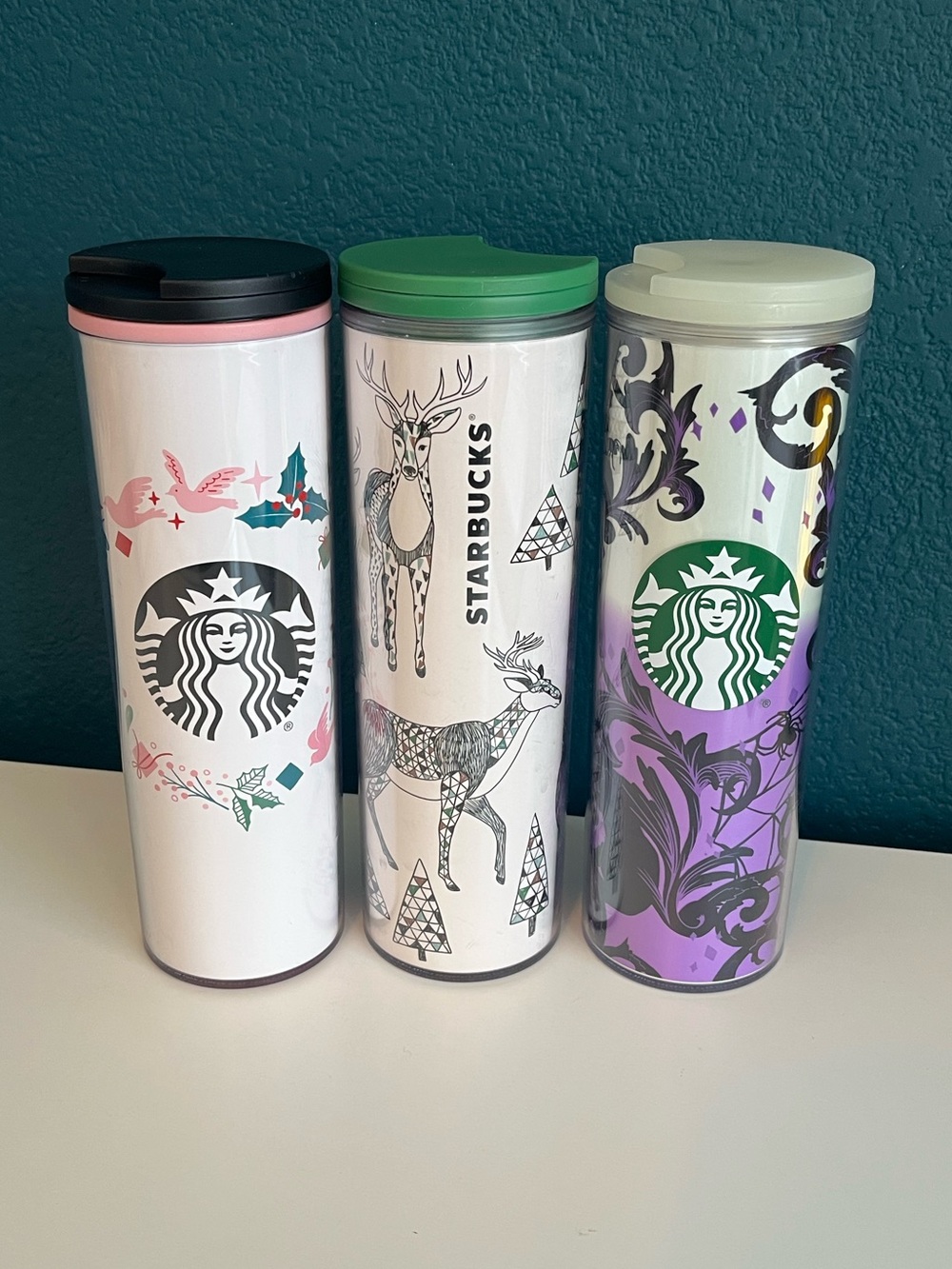 Starbucks 16oz Christmas & Halloween Tumblers Pink Wreath Stag and Spiderweb